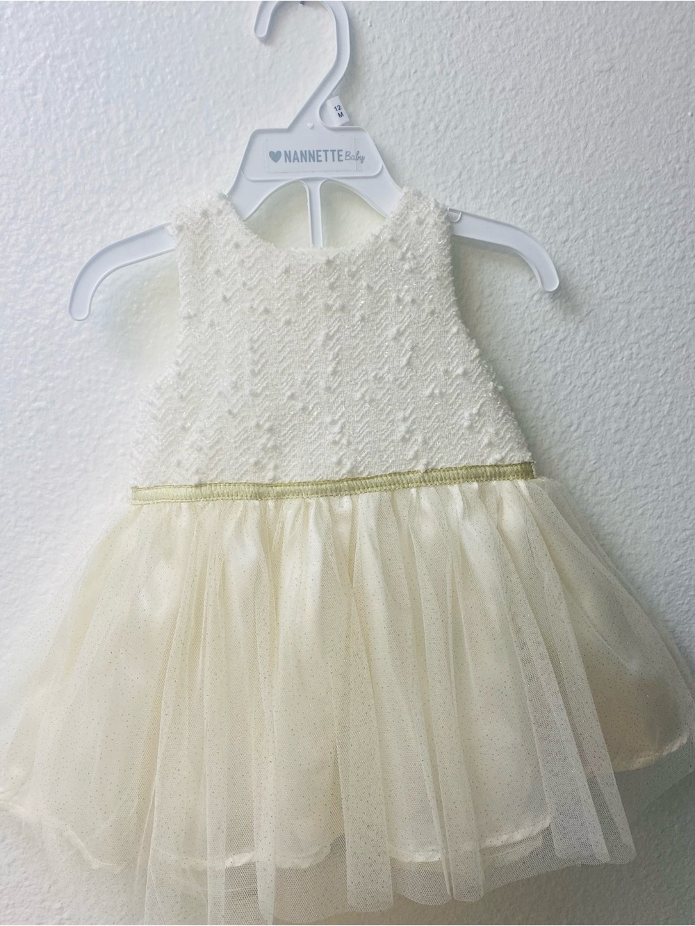 Ivory Tulle Baby Dress with Gold Trim